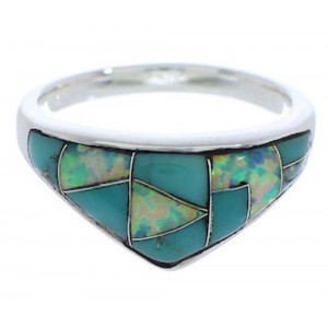 Genuine Sterling Silver Turquoise Opal Inlay Ring Size 7-3/4 VX36781