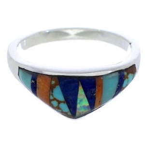 Multicolor Turquoise Inlay Jewelry Silver Ring Size 6-3/4 VX36831