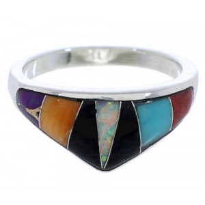 Southwest Sterling Silver Multicolor Jewelry Ring Size 6-3/4 VX36880