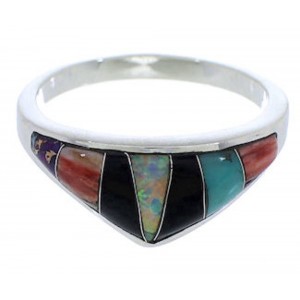 Multicolor Inlay Authentic Sterling Silver Ring Size 8-1/2 VX36905
