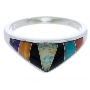 Authentic Sterling Silver Multicolor Inlay Ring Size 8-3/4 VX36935