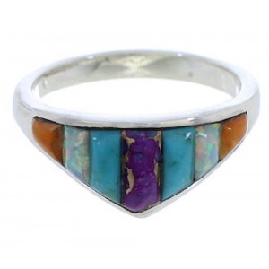 Multicolor Turquoise Inlay Sterling Silver Ring Size 6-1/2 VX36946