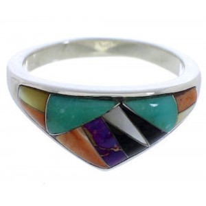 Sterling Silver Multicolor Inlay Jewelry Ring Size 6-3/4 VX36972