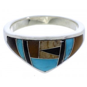 Authentic Sterling Silver Multicolor Inlay Ring Size 5-3/4 VX36982