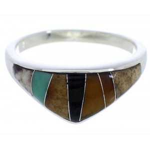 Southwestern Multicolor Inlay Sterling Silver Ring Size 6 VX36990