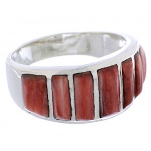 Jewelry Sterling Silver Red Oyster Inlay Ring Size 7-3/4 AX36741