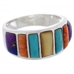  Southwestern Sterling Silver Multicolor Ring Size 7-3/4 AX36773