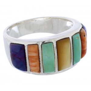  Southwest Sterling Silver Multicolor Inlay Ring Size 6-3/4 AX36782