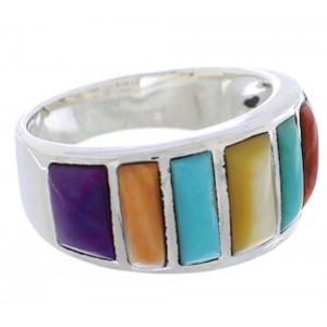 Sterling Silver Jewelry Multicolor Inlay Ring Size 6-3/4 AX36826