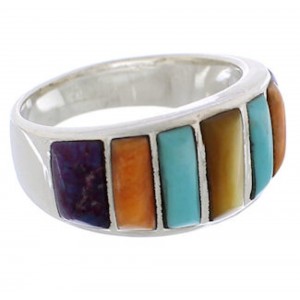  Multicolor Southwestern Sterling Silver Ring Size 8 AX36896