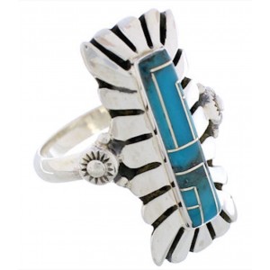 Sterling Silver Turquoise Inlay Ring Size 8-1/4 EX42815