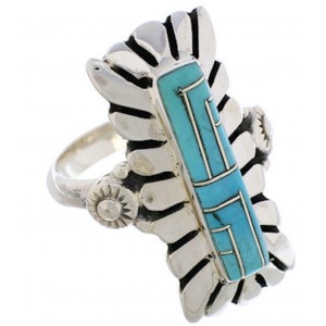 Southwestern Turquoise Inlay Ring Size 8-1/2 EX42853