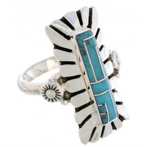 Sterling Silver Turquoise Inlay Ring Size 8-1/2 EX42861