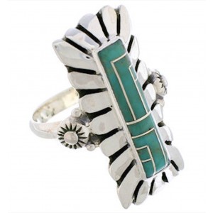 Turquoise Southwestern Silver Ring Size 8-1/4 EX42908