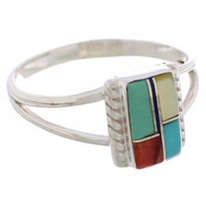 Southwestern Multicolor Silver Ring Size 6-1/2 EX43224