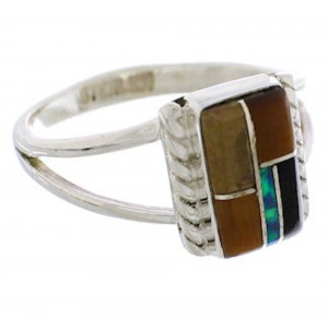 Sterling Silver Multicolor Inlay Ring Size 6-1/2 EX43258