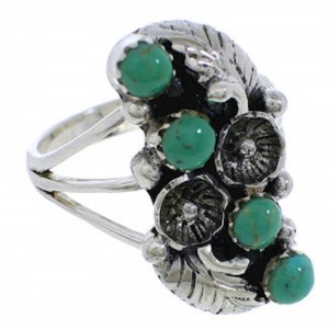 Turquoise Southwest Silver Flower Ring Size 8-1/4 EX45249