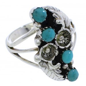 Genuine Sterling Silver Flower Turquoise Ring Size 7-3/4 EX45286