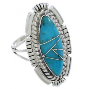 Southwest Turquoise Inlay Jewelry Silver Ring Size 6-1/2 TX40717