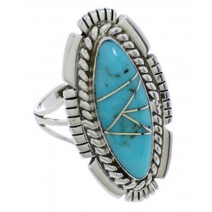 Turquoise Inlay Silver Jewelry Southwest Ring Size 6-3/4 TX40732