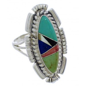 Multicolor Inlay Silver Jewelry Southwest Ring Size 7-1/2 TX40735