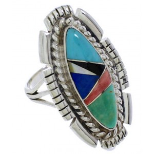 Multicolor Inlay Sterling Silver Ring Size 6 TX40745