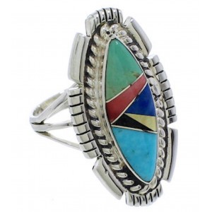 Multicolor Inlay Southwest Silver Ring Size 5-3/4 TX40775