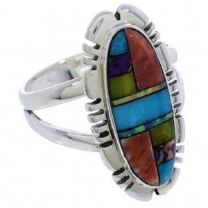 Genuine Sterling Silver Southwest Multicolor Ring Size 9-1/4 TX38112