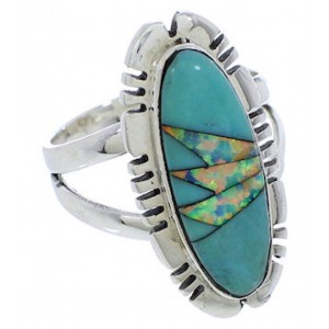 Genuine Silver Turquoise And Opal Inlay Ring Size 6-3/4 TX38145