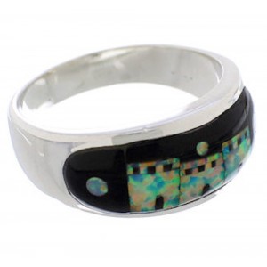 Native American Design Silver Black Jade Opal Ring Size 12-1/4 TX42107