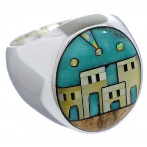 Native American Design Silver Multicolor Ring Size 10-1/2 TX42199