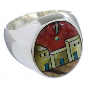 Native American Design Multicolor Silver Ring Size 9-3/4 TX42273