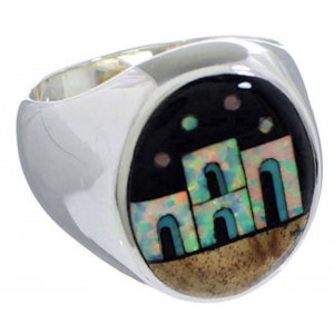 Native American Pueblo Multicolor Silver Ring Size 12-1/4 TX42290