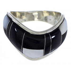 Mother Of Pearl And Black Jade Sterling Silver Ring Size 8 TX42299