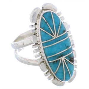 Sterling Silver Turquoise Inlay Jewelry Ring Size 5-3/4 TX28398