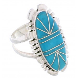 Southwest Sterling Silver Turquoise Inlay Ring Size 8-1/2 TX28504