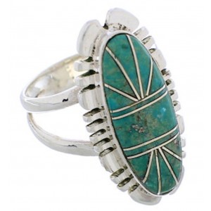Silver Turquoise Southwestern Inlay Ring Size 5-1/4 TX28569