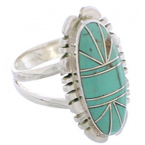 Southwestern Sterling Silver Turquoise Inlay Ring Size 7-3/4 TX28580