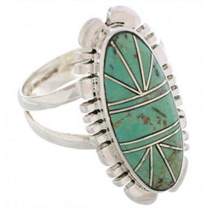 Southwestern Silver Turquoise Inlay Jewelry Ring Size 6-3/4 TX28630