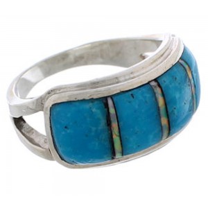 Southwestern Turquoise Opal Inlay Silver Ring Size 6 EX50829