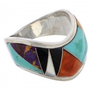 Multicolor Inlay Sterling Silver Ring Size 6-1/2 EX50852