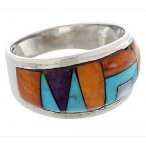 Southwest Sterling Silver And Multicolor Ring Size 7-3/4 EX50894