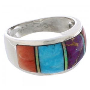 Genuine Sterling Silver And Multicolor Ring Size 6-3/4 EX50906