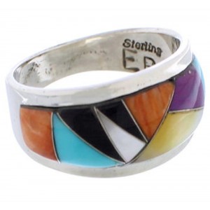 Turquoise Multicolor Inlay And Sterling Silver Ring Size 6-1/2 RS43174