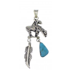 Southwest End Of The Trail Feather Turquoise Silver Pendant PX28869