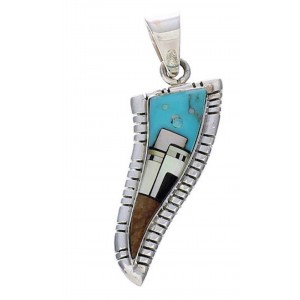 Native American Village Design Multicolor Silver Pendant EX29779