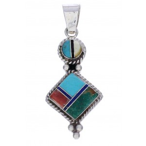 Genuine Sterling Silver Multicolor Inlay Slide Pendant TX28826