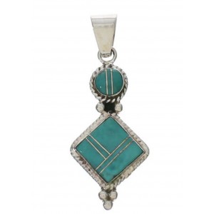 Authentic Sterling Silver Turquoise Inlay Southwestern Pendant TX28847