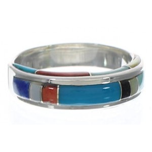 Southwest Sterling Silver Multicolor Ring Size 8-3/4 EX41716