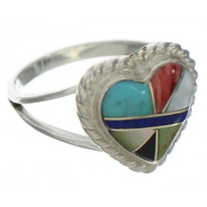 Multicolor Heart And Sterling Silver Southwestern Ring Size 6 WX81335